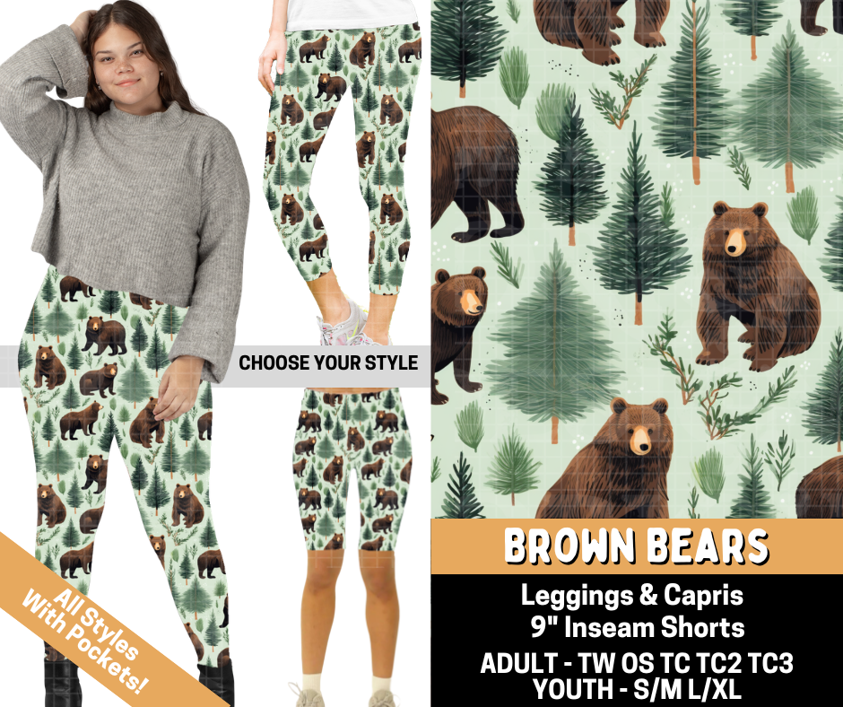 Preorder! Closes 5/25. ETA Aug. Brown Bears Combo Legging Lengths