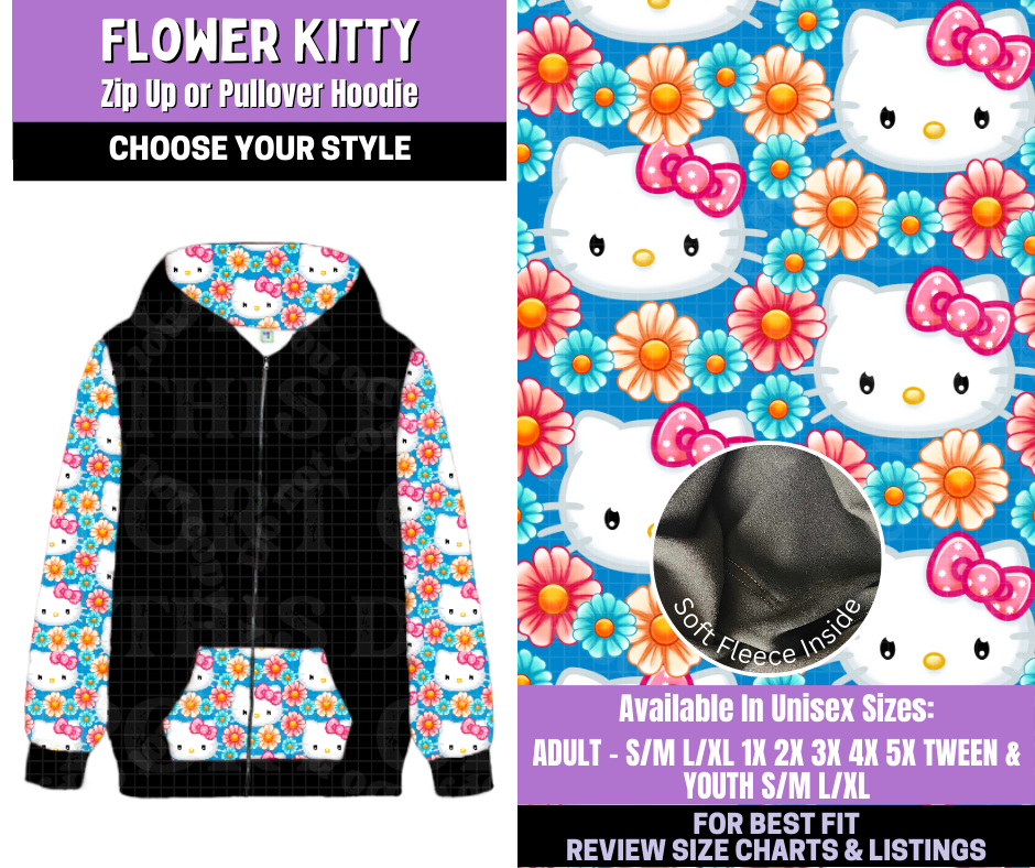 Preorder! Closes 1/5. ETA March. Flower Kitty Zip-Up or Pullover Hoodie