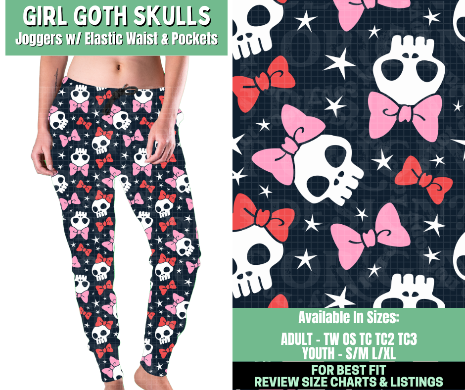 Preorder! Closes 1/7. ETA March. Girl Goth Skulls Joggers