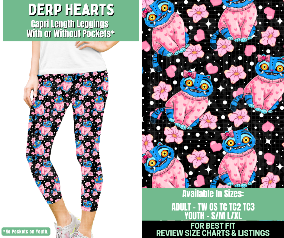 Preorder! Closes 1/7. ETA March. Derp Hearts Capri Length Leggings w/wo Pockets