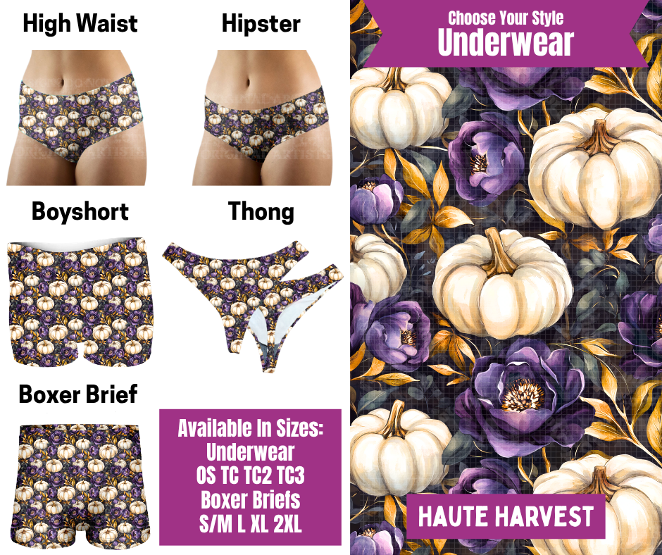 Preorder! Closes 6/24. ETA Sept. Haute Harvest Hipster, High Waist, Boyshort, & Thong Underwear & Boxer Briefs