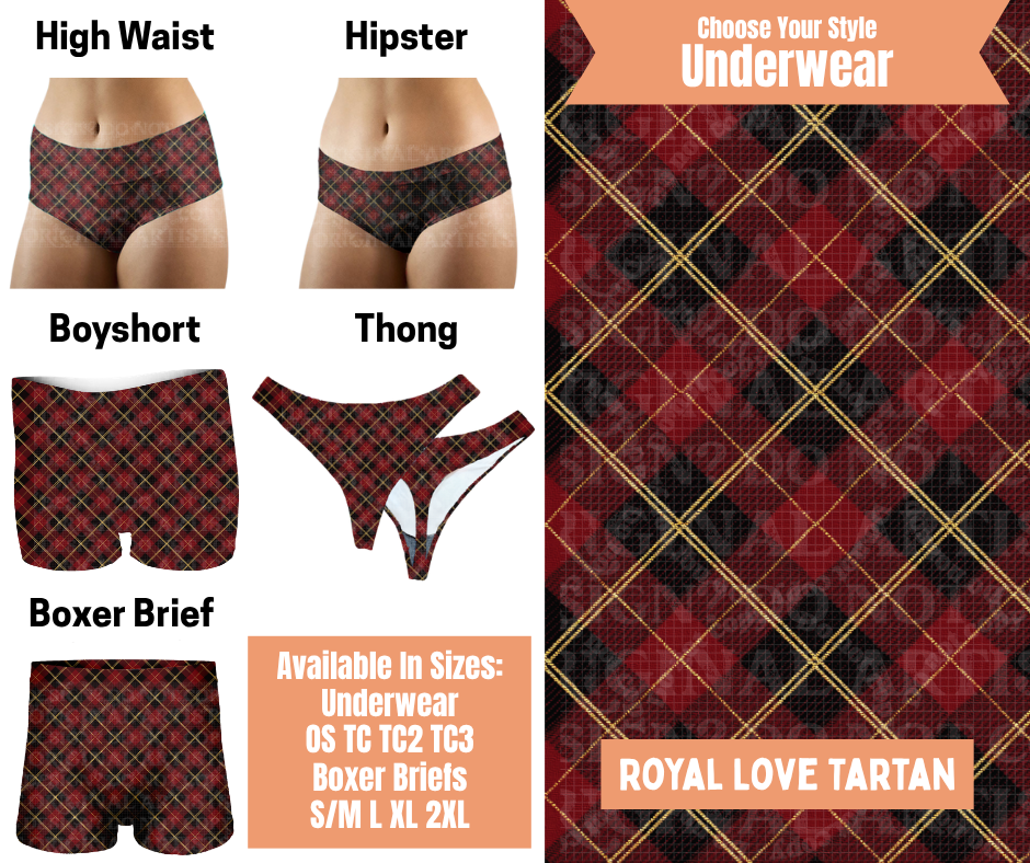 Preorder! Closes 11/5. ETA Feb. Royal Love Tartan Hipster, High Waist, Boyshort, & Thong Underwear & Boxer Briefs
