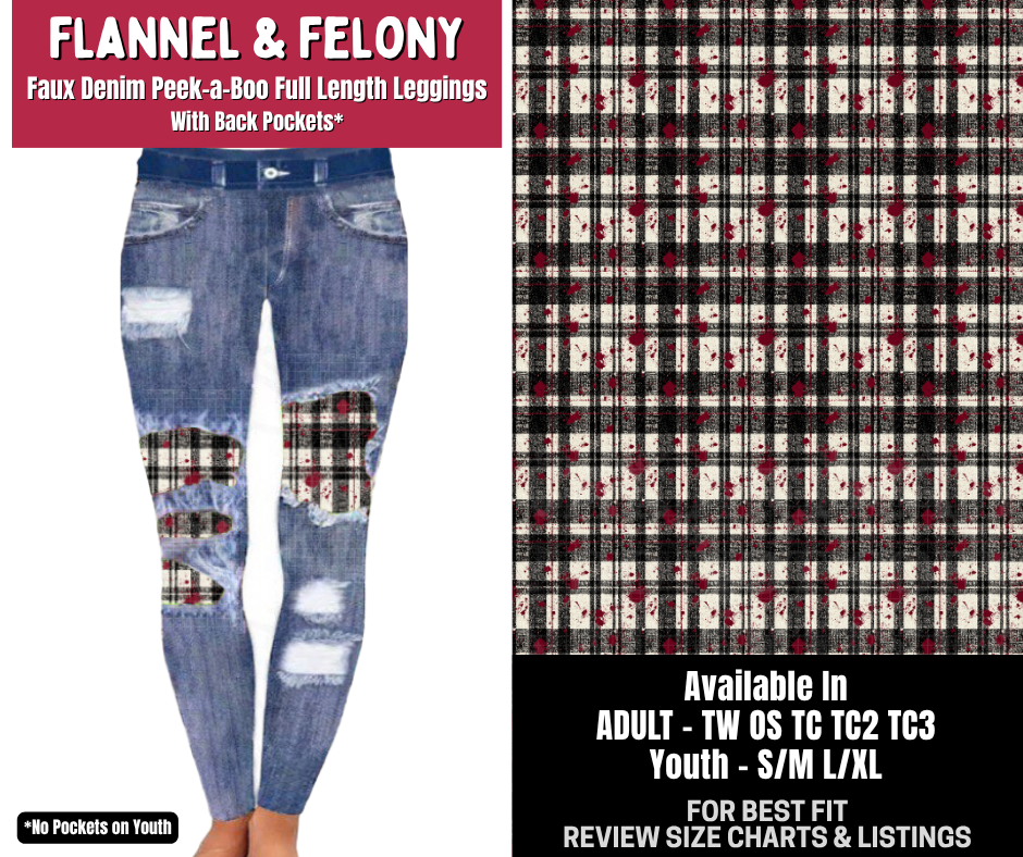 Preorder! Closes 10/14. ETA Jan. Flannel & Felony Full Length Faux Denim Peekaboo
