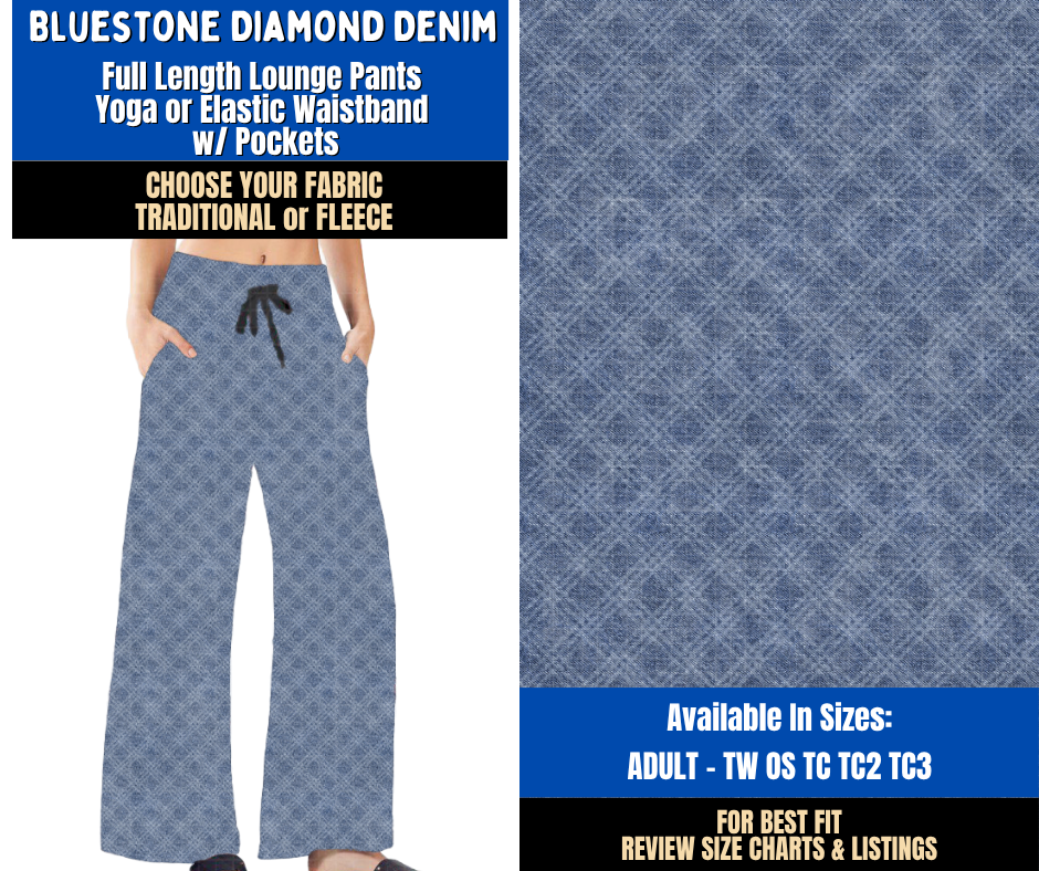 Preorder! Closes 9/16. ETA Dec. Bluestone Diamond Denim Lounge Pants Choose Fleece or Traditional