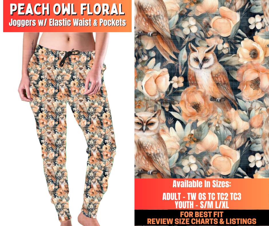 Preorder! Closes 12/29. ETA March. Peach Owl Floral Joggers