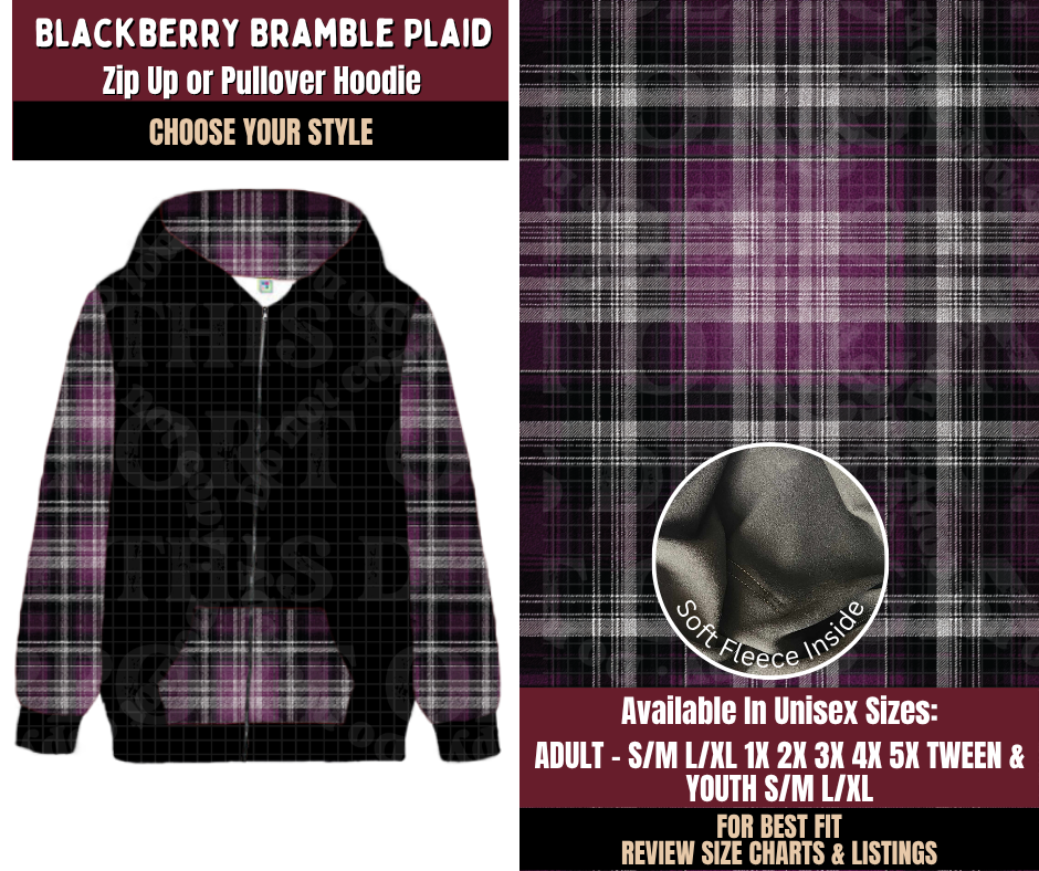 Preorder! Closes 7/22. ETA Oct. Blackberry Bramble Plaid Zip-Up or Pullover Hoodie