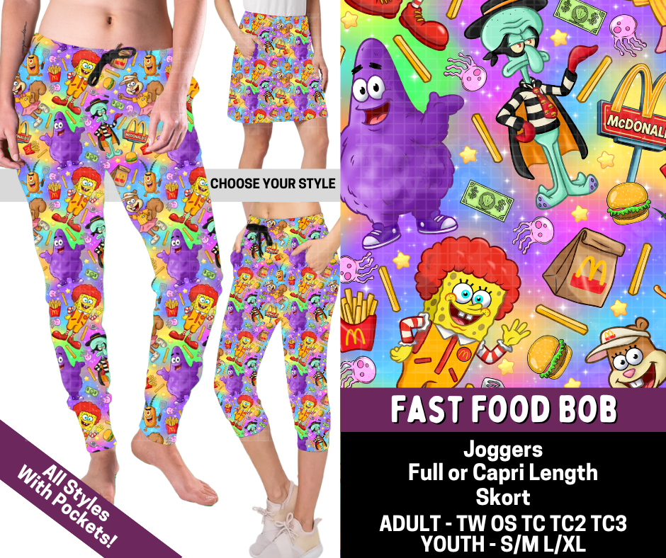 Preorder! Closes 7/9. ETA Oct. Fast Food Bob Combo Jogger Lengths & Skort