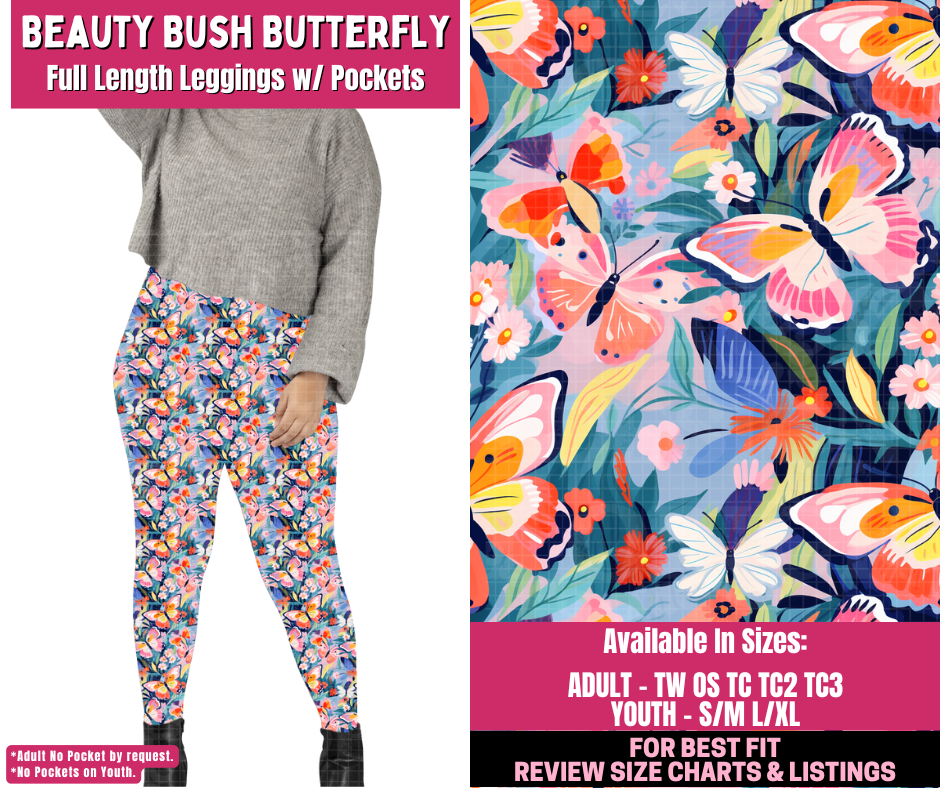 Preorder! Closes 12/31. ETA March. Beauty Bush Butterfly Full Length Full Length Leggings w/wo Pockets