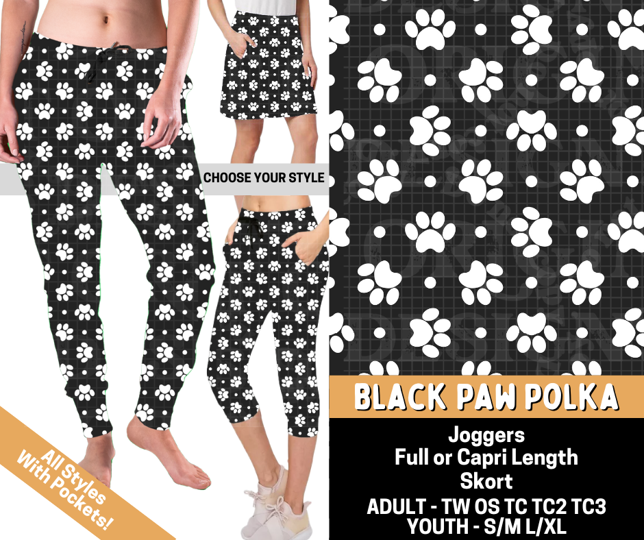 Preorder! Closes 5/25. ETA Aug. Black Paw Polka Combo Jogger Lengths & Skort
