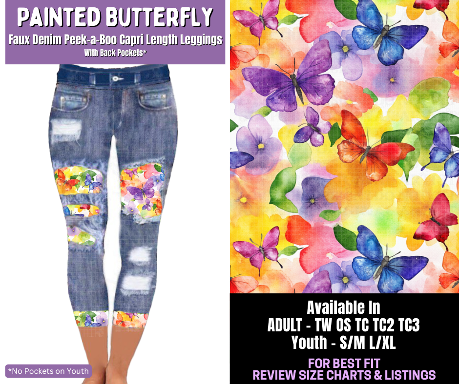 Preorder! Closes 12/18. ETA March. Painted Butterfly Capri Faux Denim Peekaboo