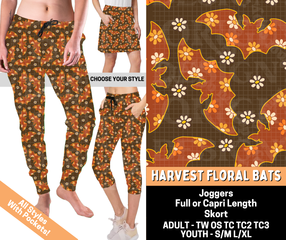 Preorder! Closes 7/1. ETA Oct. Harvest Floral Bats Combo Jogger Lengths & Skort