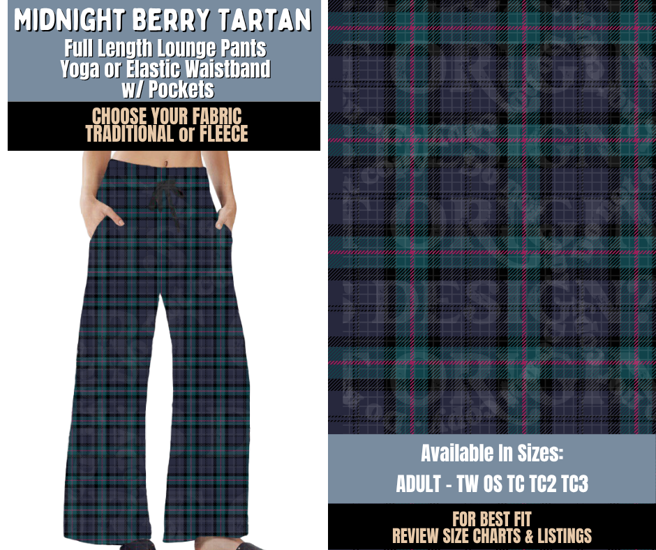Preorder! Closes 9/24. ETA Dec. Midnight Berry Tartan Lounge Pants Choose Fleece or Traditional