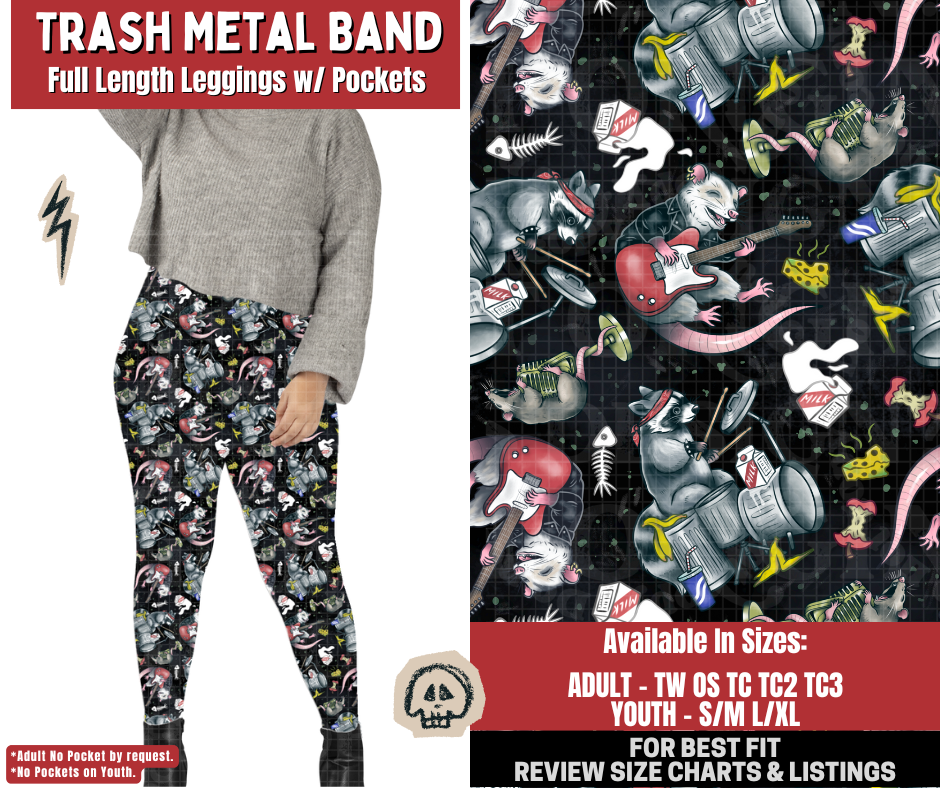 Preorder! Closes 12/22. ETA March. Trash Metal Band Full Length Leggings w/wo Pockets