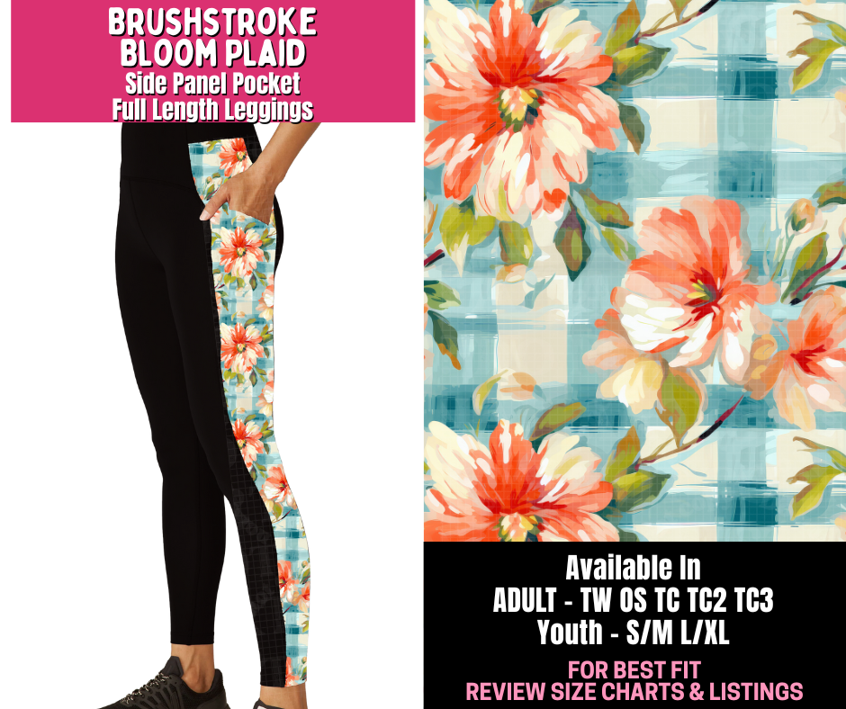 Preorder! Closes 1/1. ETA March. Brushstroke Bloom Plaid Side Panel Pocket Full Length Leggings