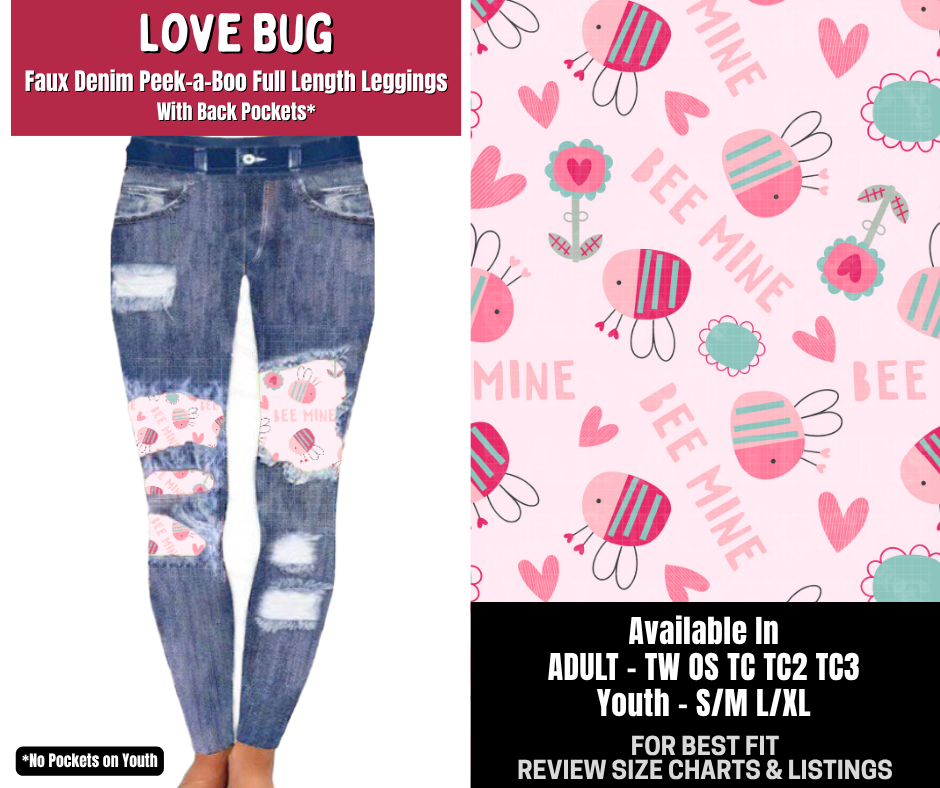 Preorder! Closes 10/14. ETA Jan. Love Bug Full Length Faux Denim Peekaboo
