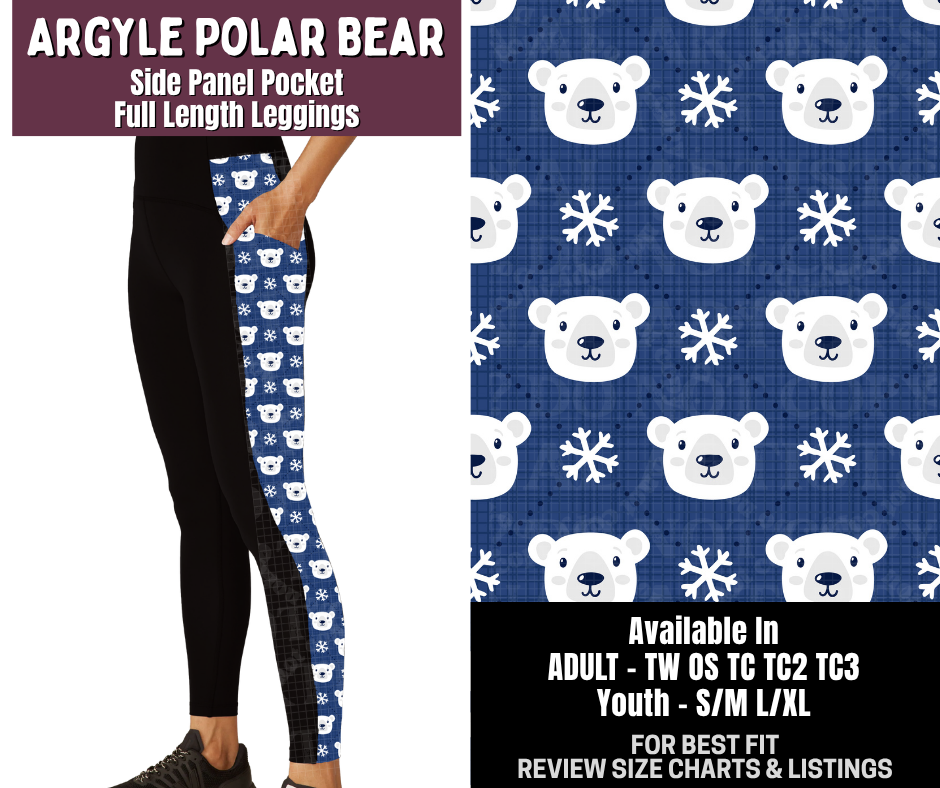 Preorder! Closes 9/14. ETA Dec. Argyle Polar Bear Side Panel Pocket Full Length Leggings