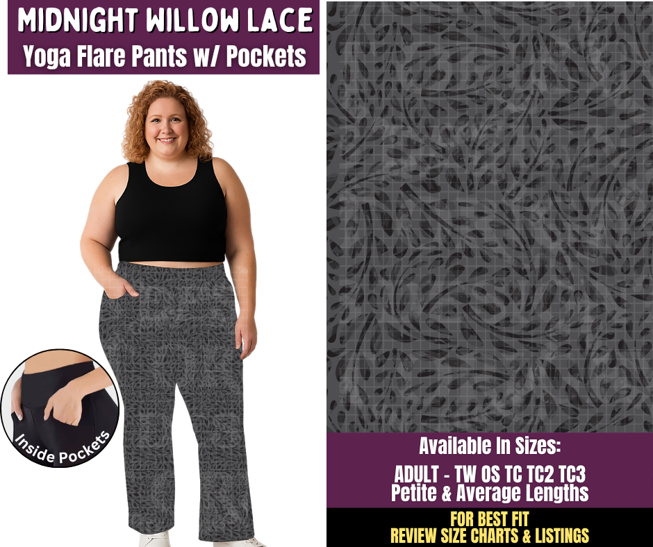 Preorder! Closes 11/4. ETA Feb. Midnight Willow Lace Yoga Flare Pants