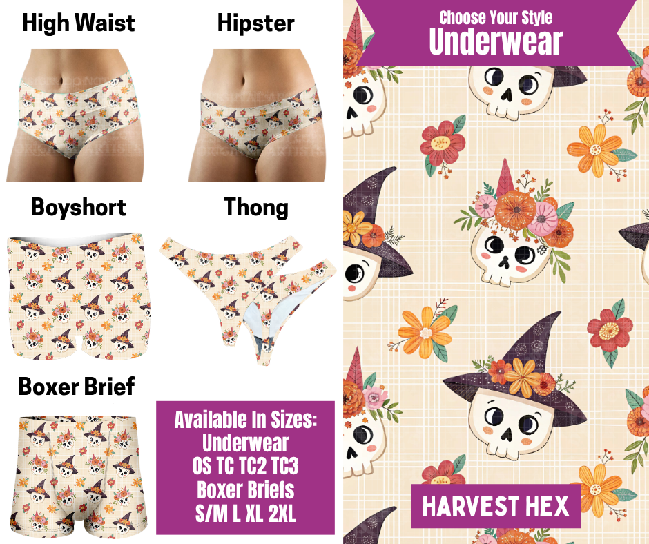 Preorder! Closes 6/24. ETA Sept. Harvest Hex Hipster, High Waist, Boyshort, & Thong Underwear & Boxer Briefs