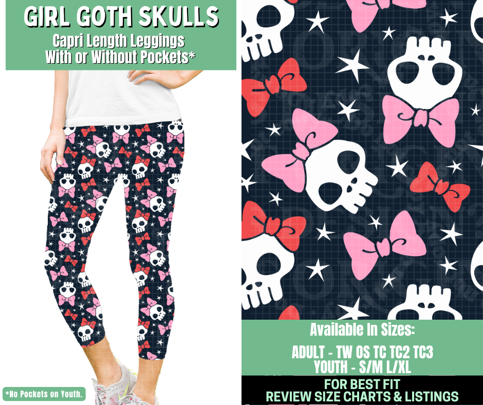 Preorder! Closes 1/7. ETA March. Girl Goth Skulls Capri Length Leggings w/wo Pockets