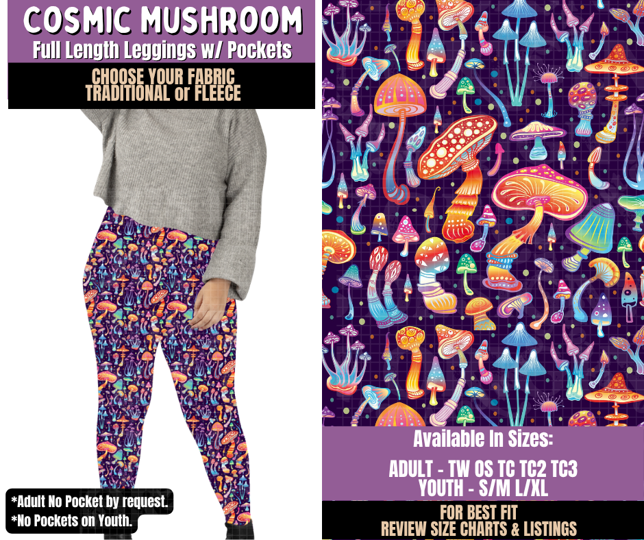Preorder! Closes 9/23. ETA Dec. Cosmic Mushroom Leggings Choose Fleece or Traditional