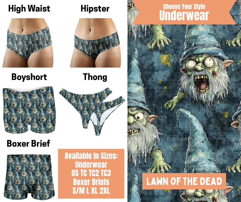 Preorder! Closes 11/5. ETA Feb. Lawn Of The Dead Hipster, High Waist, Boyshort, & Thong Underwear & Boxer Briefs