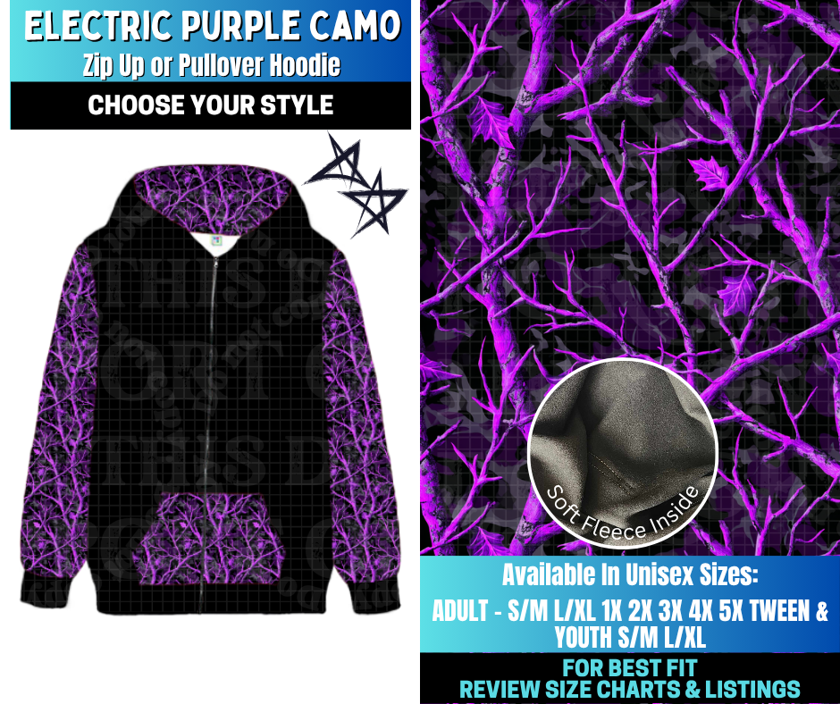 Preorder! Closes 12/17. ETA March. Electric Purple Camo Zip-Up or Pullover Hoodie
