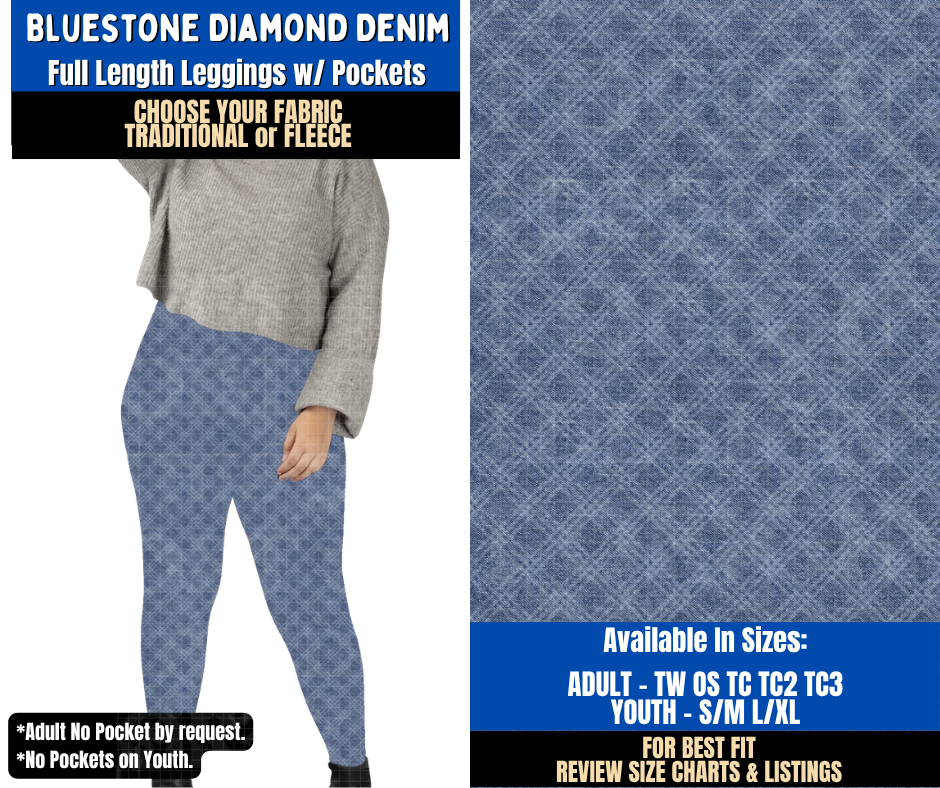 Preorder! Closes 9/16. ETA Dec. Bluestone Diamond Denim Leggings Choose Fleece or Traditional