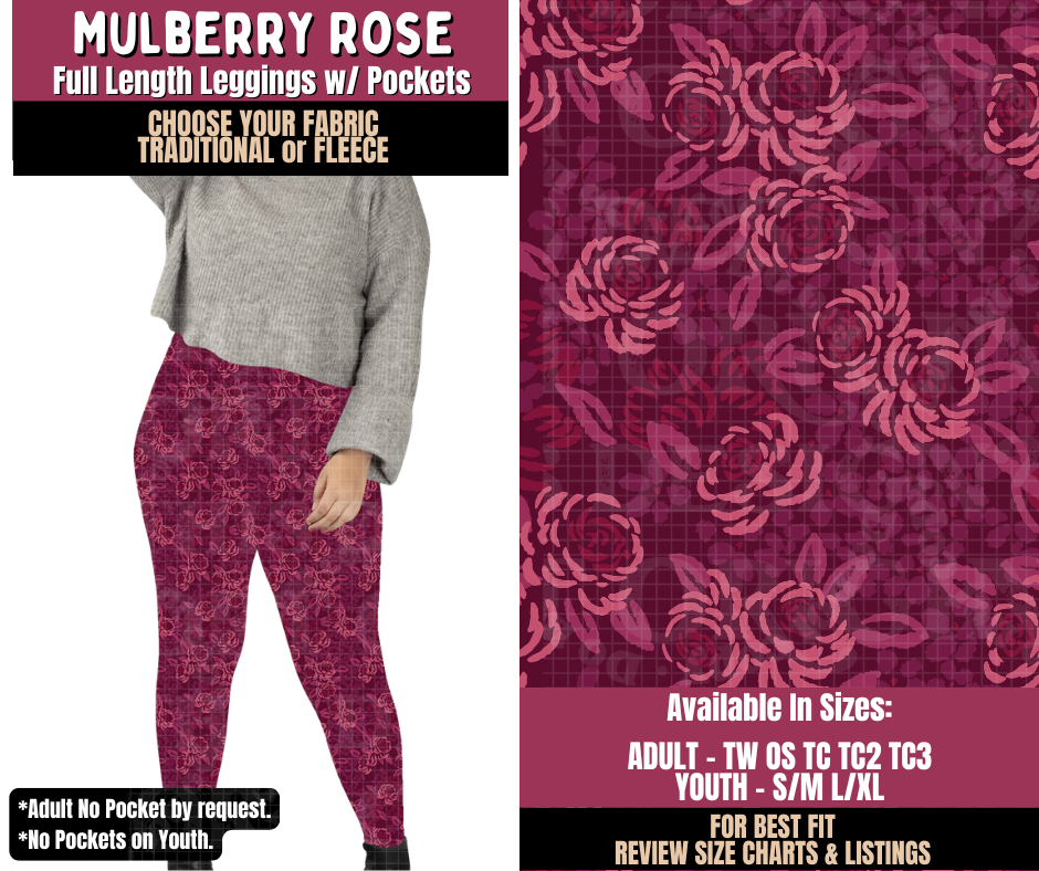 Preorder! Closes 8/27. ETA Nov. Mulberry Rose Leggings Choose Fleece or Traditional