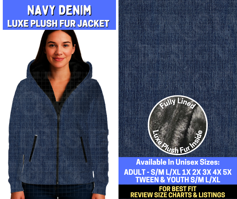 Preorder! Closes 10/29. ETA Jan. Navy Denim Luxe Fur Jacket