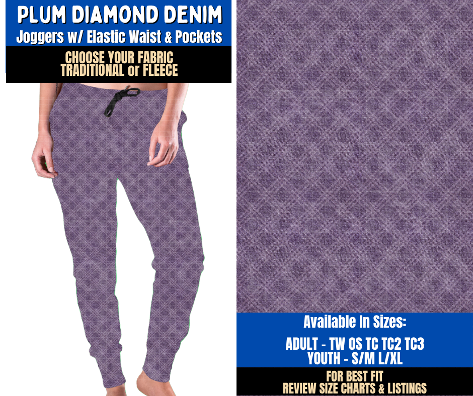 Preorder! Closes 9/16. ETA Dec. Plum Diamond Denim Joggers Choose Fleece or Traditional