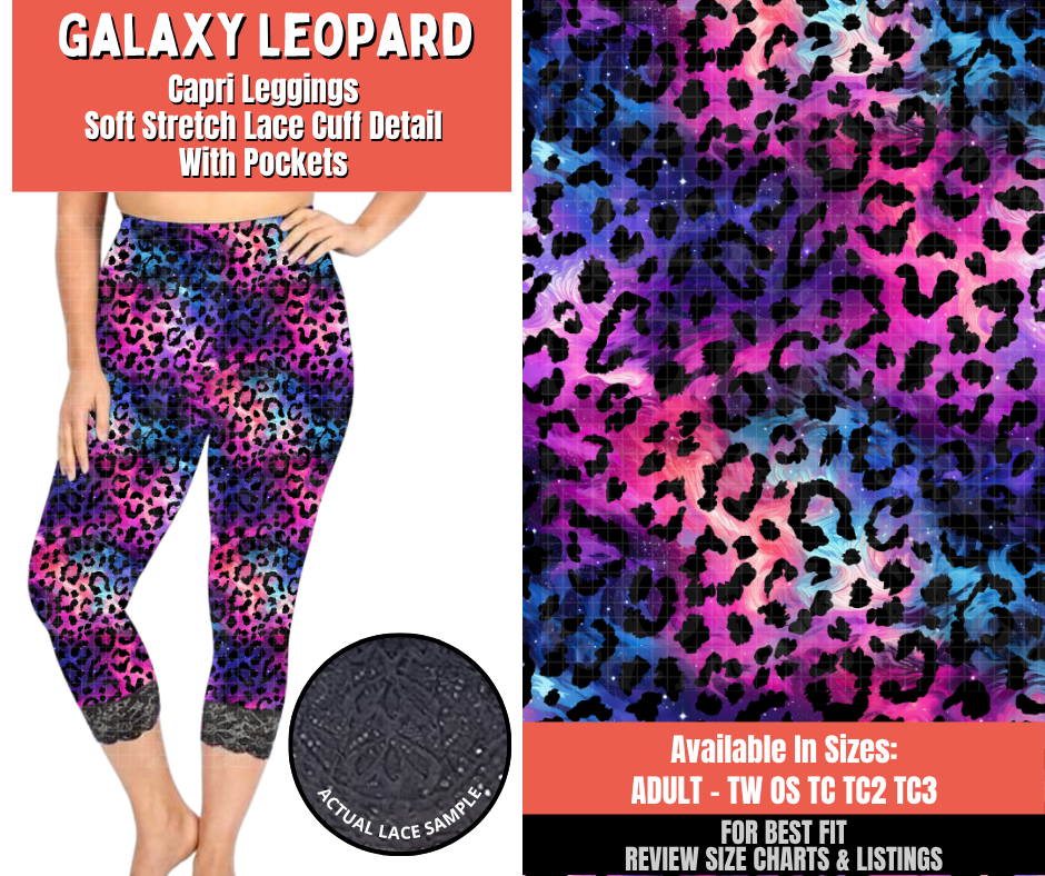 Preorder! Closes 5/18. ETA Aug. Galaxy Leopard Lace Cuff Capris w/ Pockets