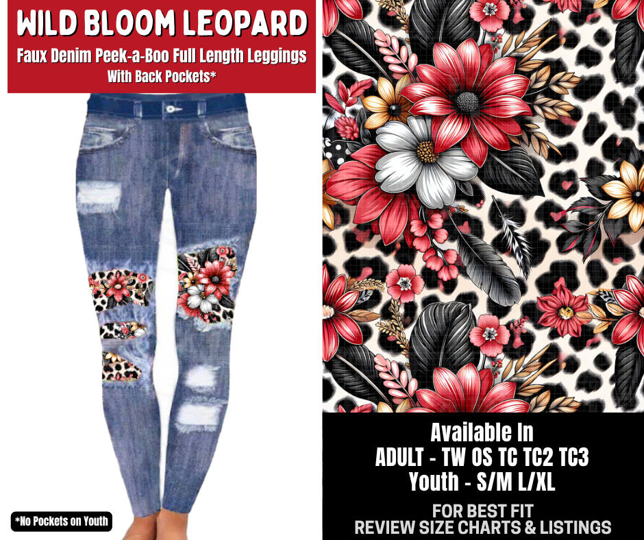 Preorder! Closes 10/26. ETA Jan. Wild Bloom Leopard Full Length Faux Denim Peekaboo