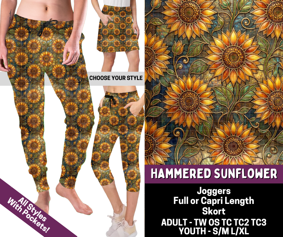 Preorder! Closes 7/9. ETA Oct. Hammered Sunflower Combo Jogger Lengths & Skort