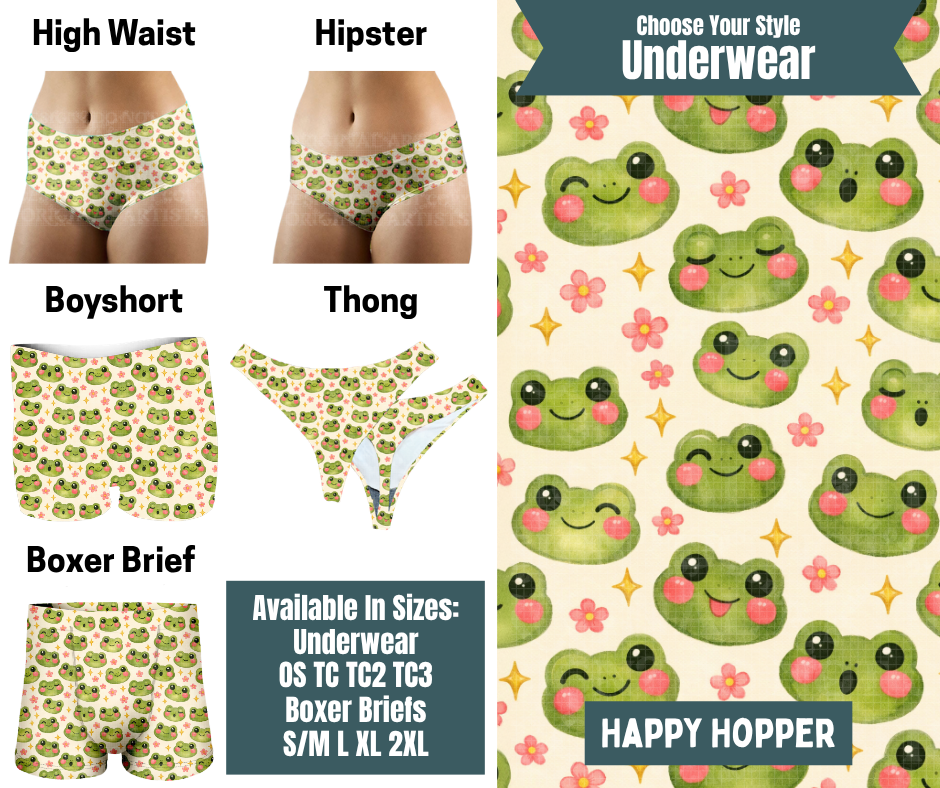 Preorder! Closes 9/30. ETA Dec. Happy Hopper Hipster, High Waist, Boyshort, & Thong Underwear & Boxer Briefs
