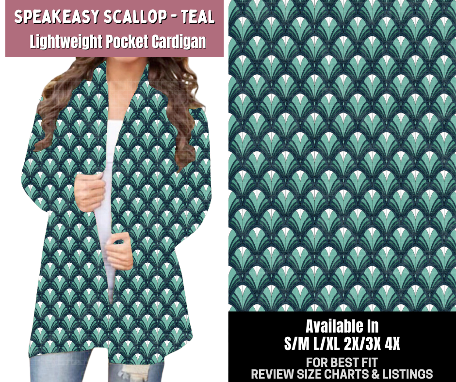 Preorder! Closes 6/4. ETA Sept. Speakeasy Scallop - Teal Pocket Cardigan