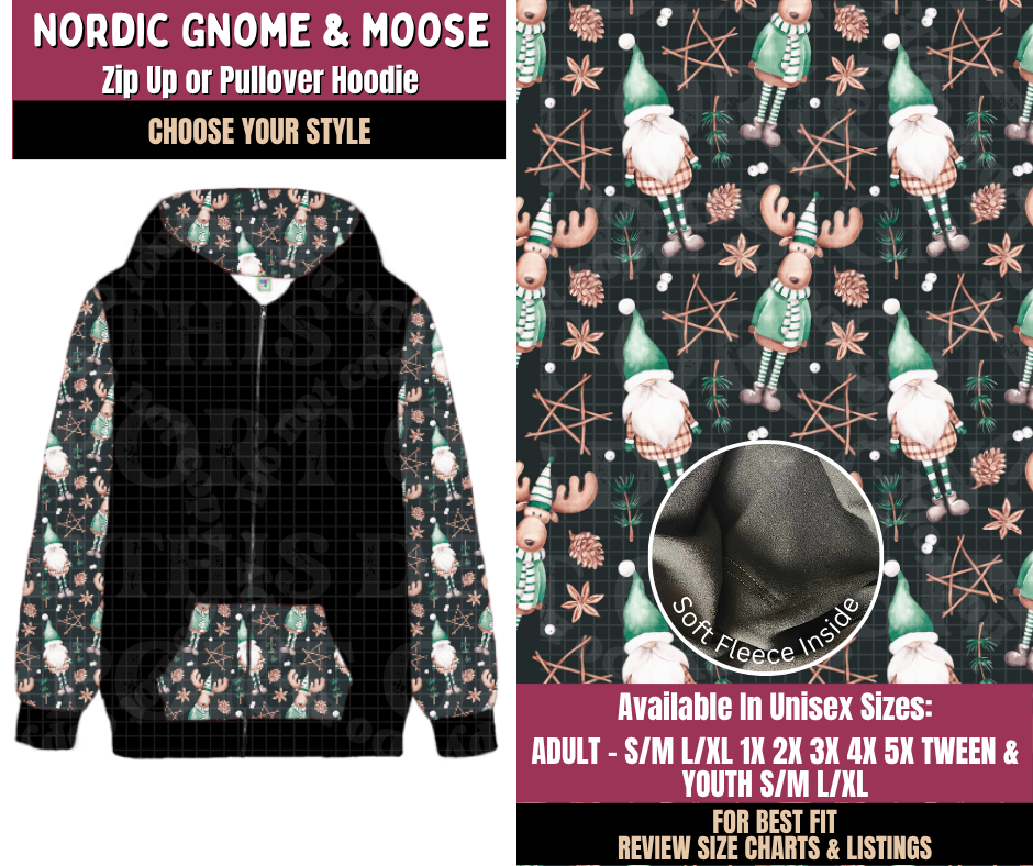 Preorder! Closes 8/27. ETA Nov. Nordic Gnome & Moose Zip-Up or Pullover Hoodie