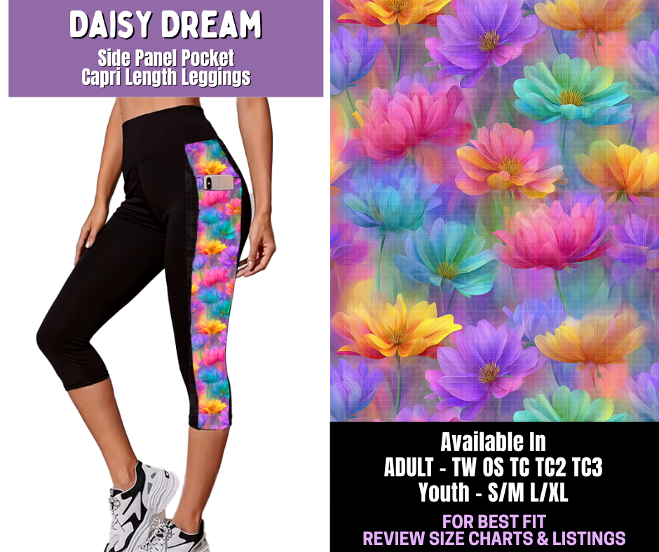 Preorder! Closes 12/18. ETA March. Daisy Dream Side Panel Pocket Capri Length Leggings