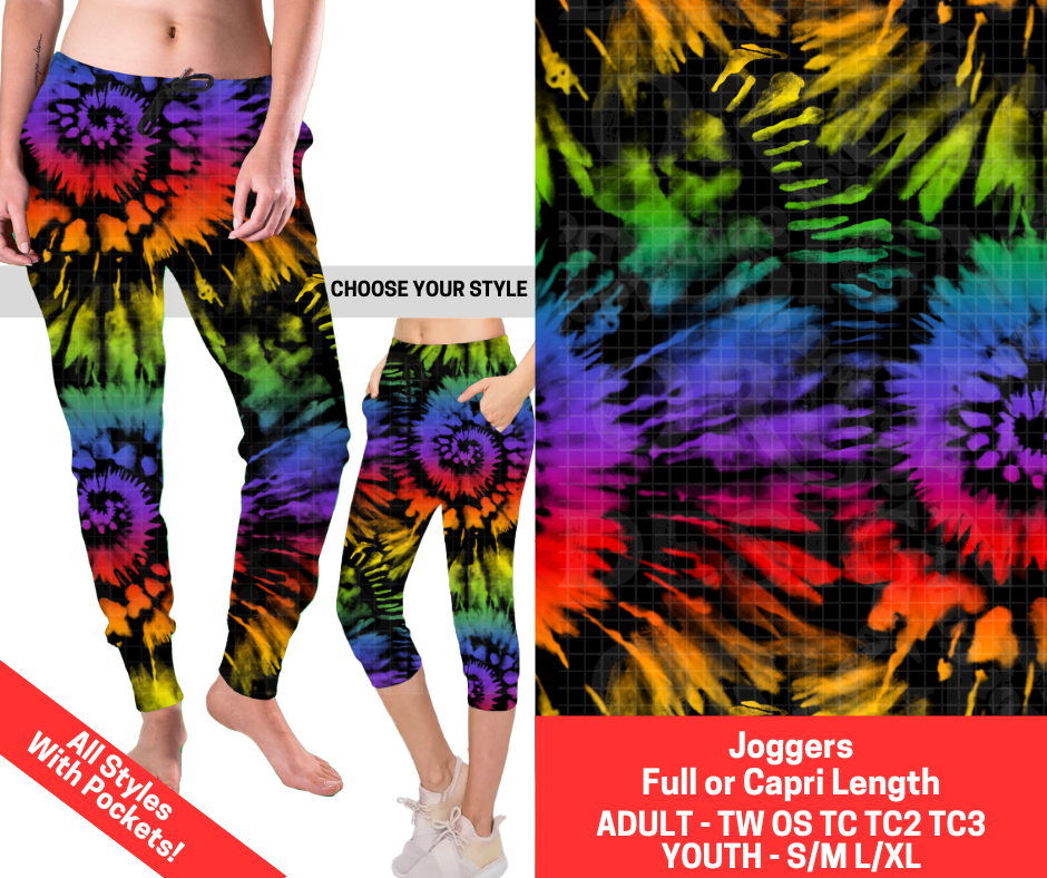 Preorder! Closes 2/12. ETA May. Rainbow Reverse Tie Dye Combo Jogger Lengths