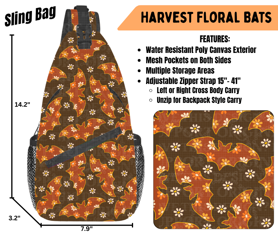 Preorder! Closes 6/22. ETA Sept. Harvest Floral Bats Sling Bag