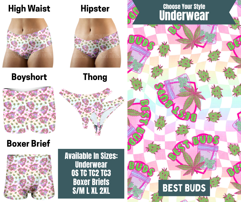 Preorder! Closes 9/30. ETA Dec. Best Buds Hipster, High Waist, Boyshort, & Thong Underwear & Boxer Briefs