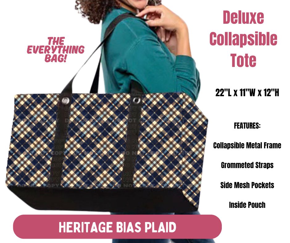 Preorder! Closes 10/8. ETA Jan. Heritage Bias Plaid Collapsible Tote