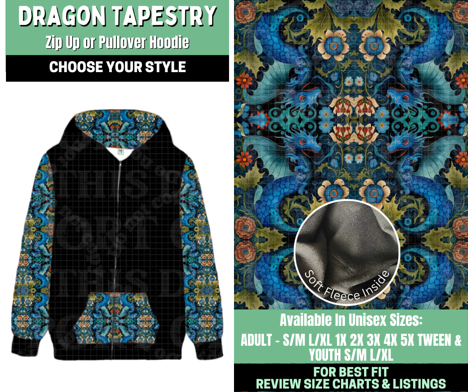 Preorder! Closes 1/7. ETA March. Dragon Tapestry Zip-Up or Pullover Hoodie