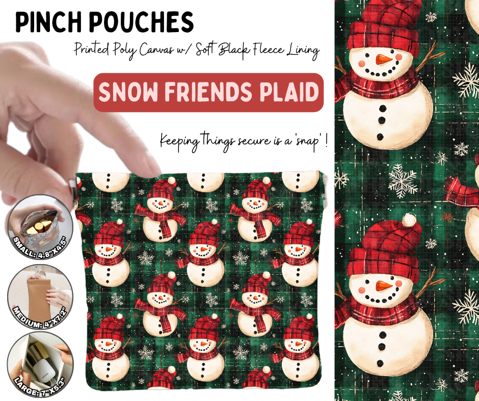 Preorder! Closes 8/19. ETA Nov. Snow Friends Plaid Pinch Pouches in 3 Sizes