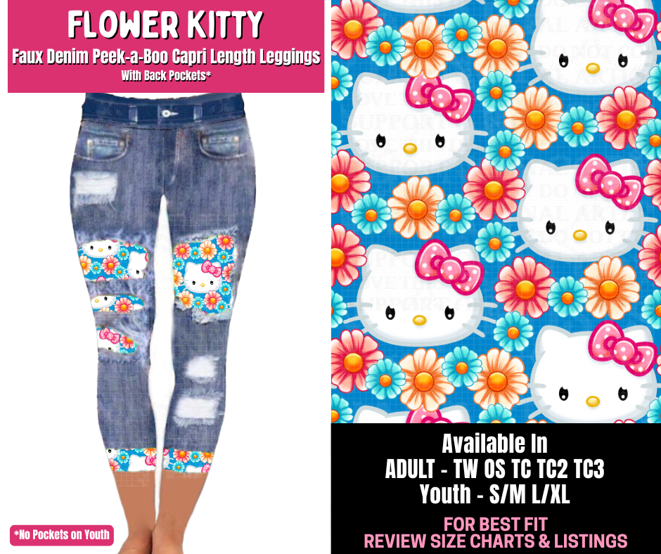 Preorder! Closes 1/1. ETA March. Flower Kitty Capri Faux Denim Peekaboo