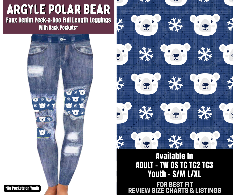 Preorder! Closes 9/14. ETA Dec. Argyle Polar Bear Full Length Faux Denim Peekaboo