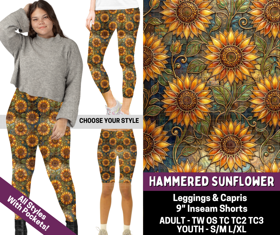 Preorder! Closes 7/9. ETA Oct. Hammered Sunflower Combo Legging Lengths