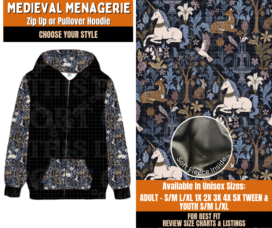 Preorder! Closes 11/2. ETA Feb. Medieval Menagerie Zip-Up or Pullover Hoodie