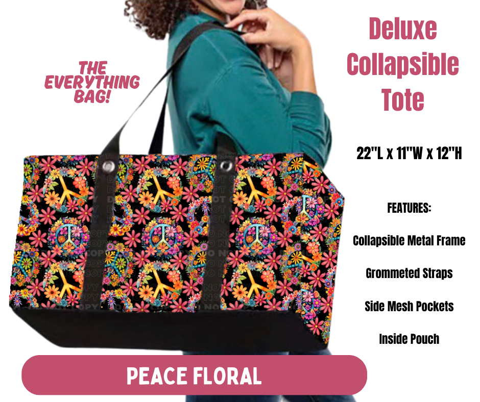 Preorder! Closes 10/8. ETA Jan. Peace Floral Collapsible Tote