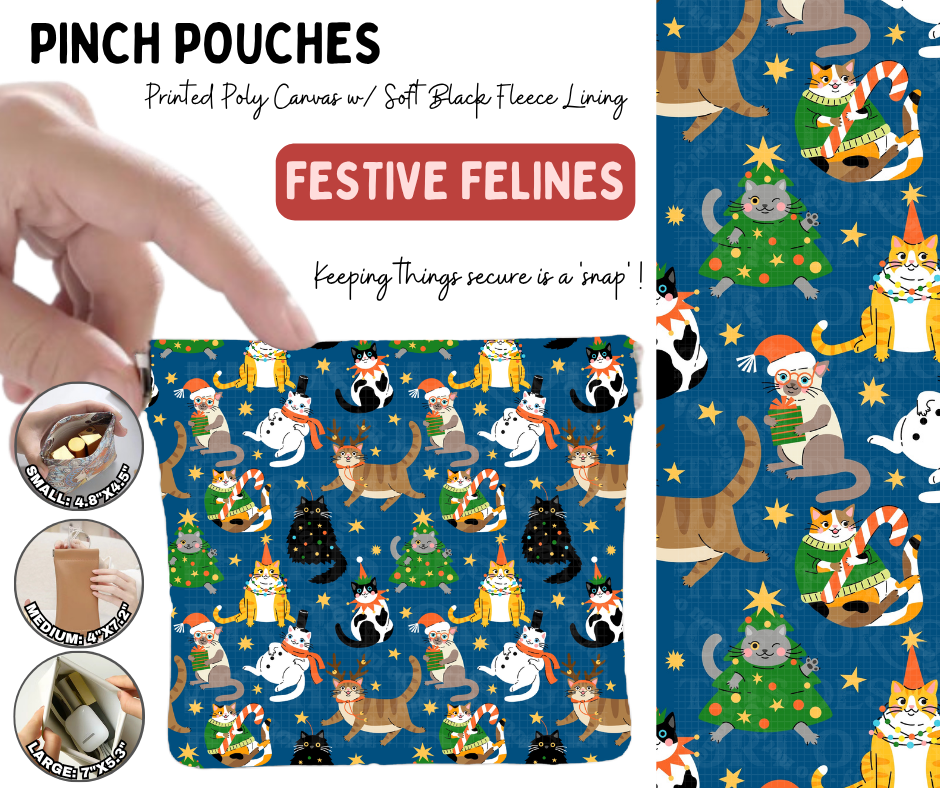 Preorder! Closes 8/19. ETA Nov. Festive Felines Pouches in 3 Sizes