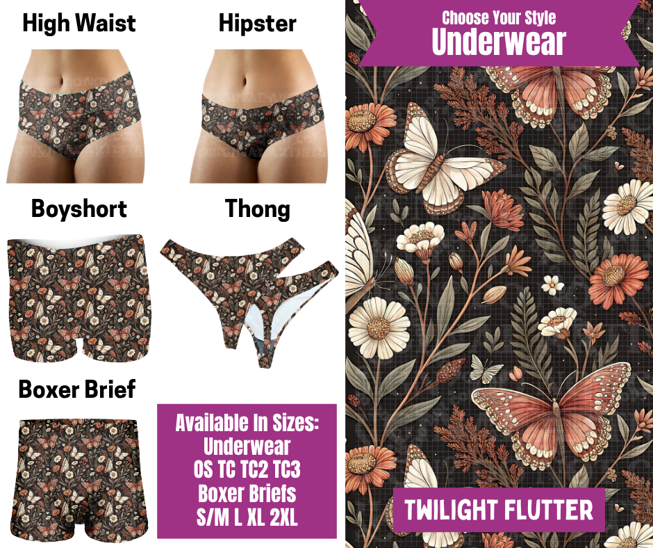 Preorder! Closes 6/24. ETA Sept. Twilight Flutter Hipster, High Waist, Boyshort, & Thong Underwear & Boxer Briefs